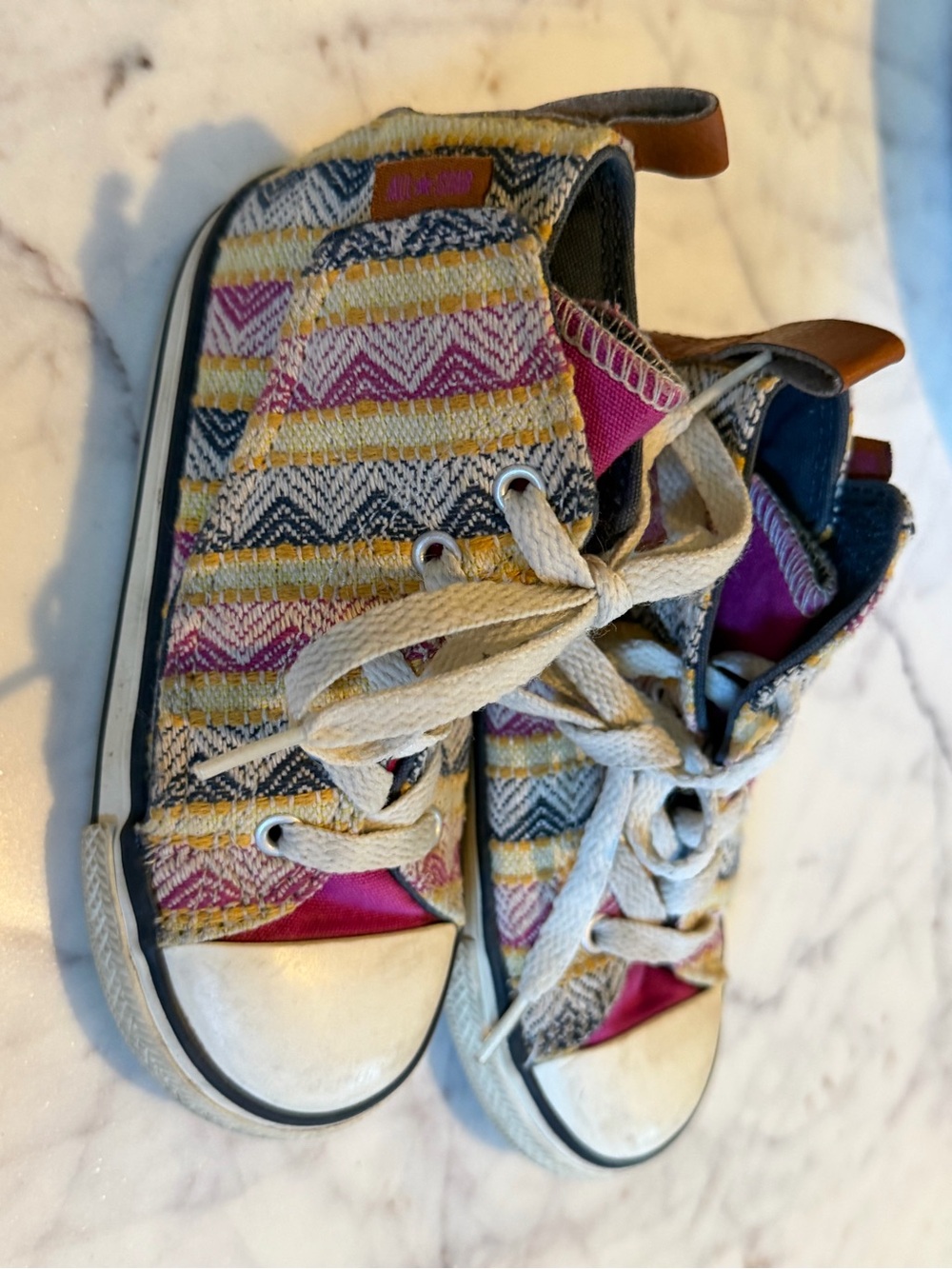 Converse All-Star High-Top Canvas Sneakers in Pink, Yellow & Navy 9
